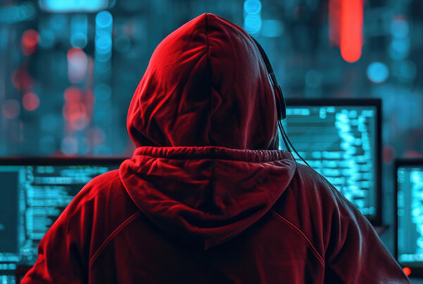 Ethical hacker di spalle con felpa